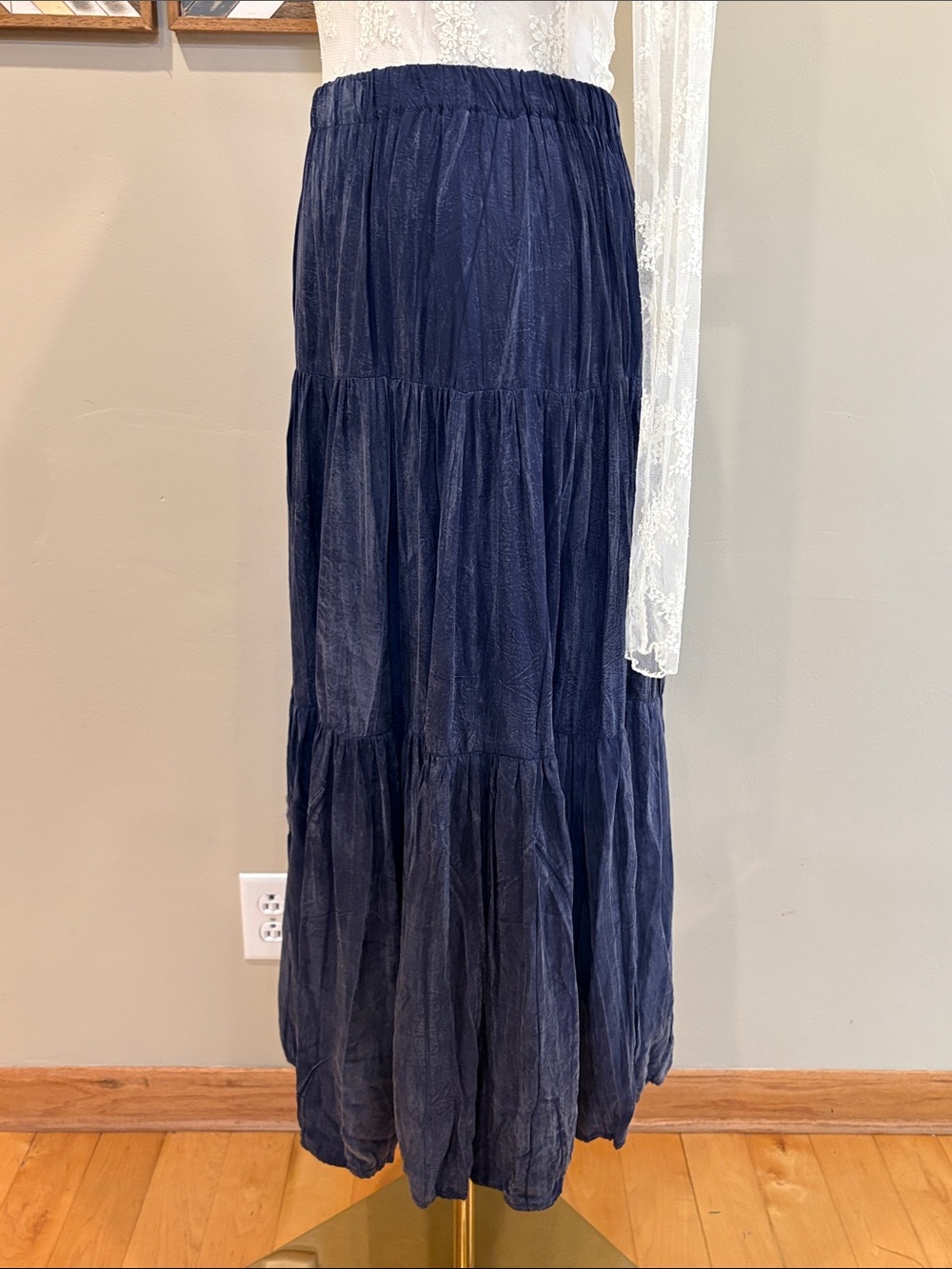 Vintage Happy Trails Western Navy Blue Tiered Broomstick Maxi Skirt One Size - Picture 5 of 14